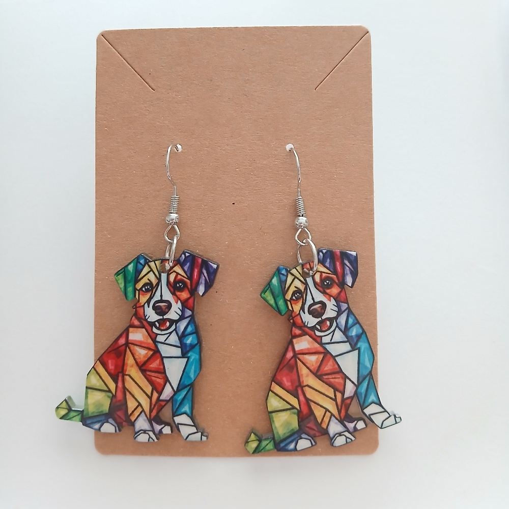 Fashion Jewelry Colorful Geometric Dog Earrings - Rainbow Hues